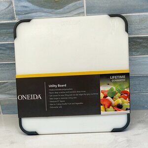 Oneida Utility Cutting Board 8" Square White Soft Charcoal Non Slip Corners New
